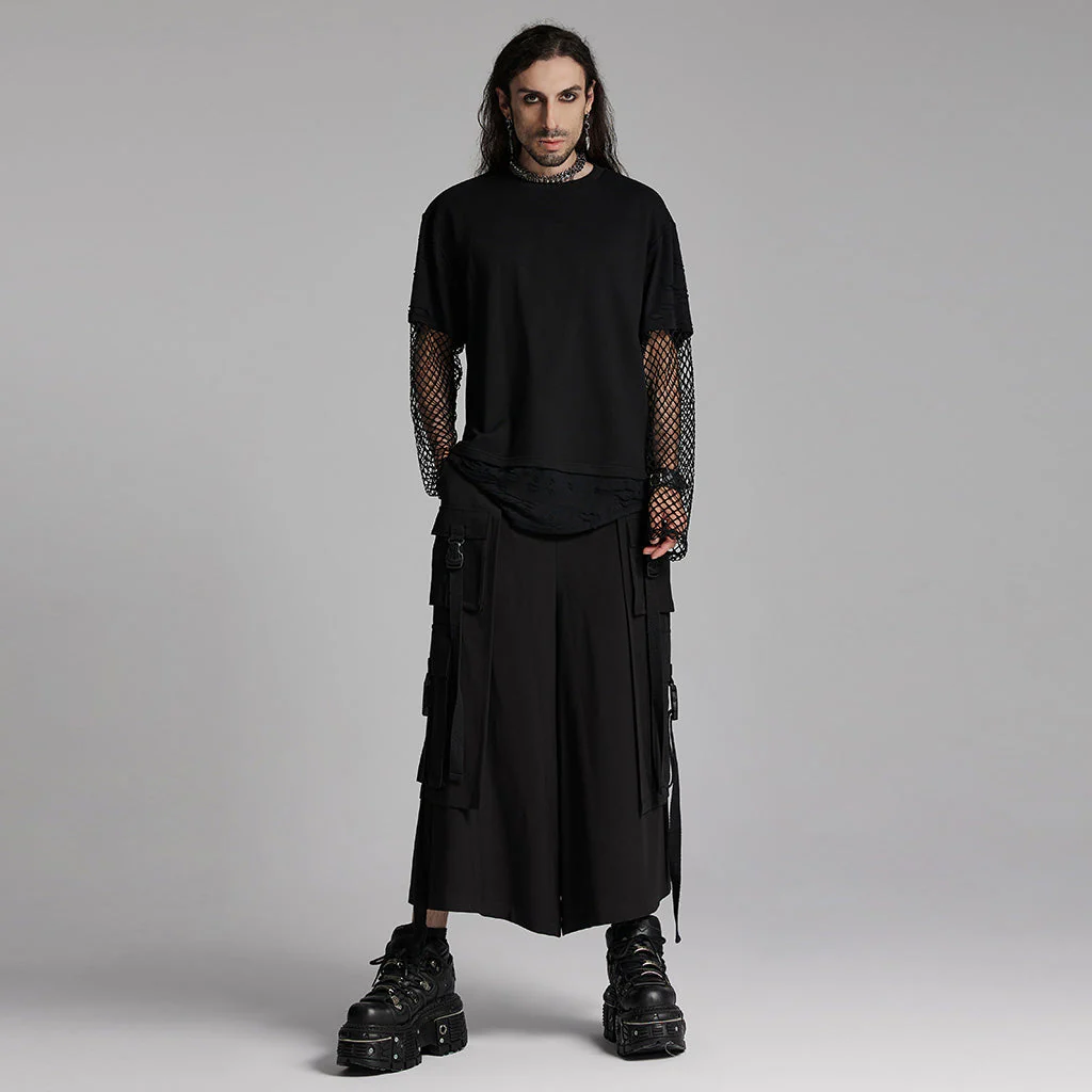 WT-930TCM Edgy Black Mesh Layered Punk T-Shirt - Image 5