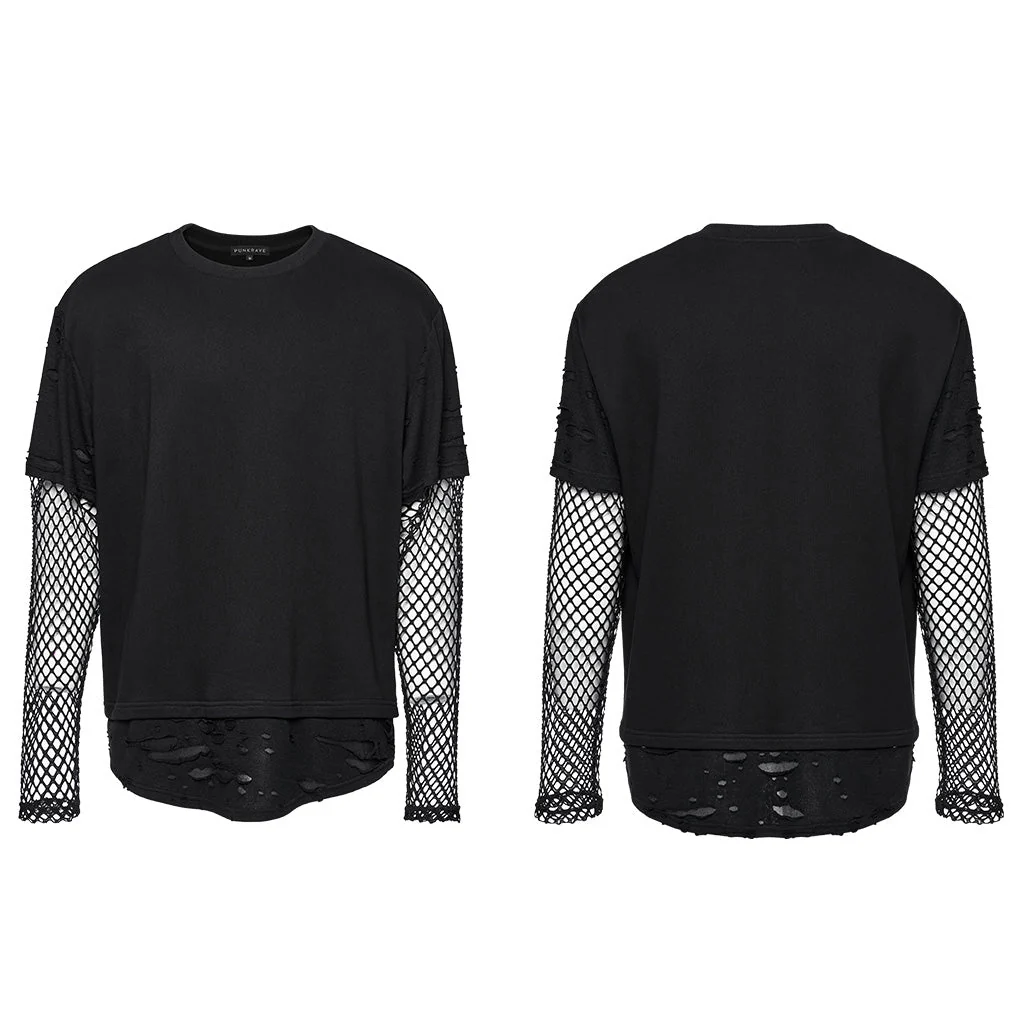 WT-930TCM Edgy Black Mesh Layered Punk T-Shirt - Image 6