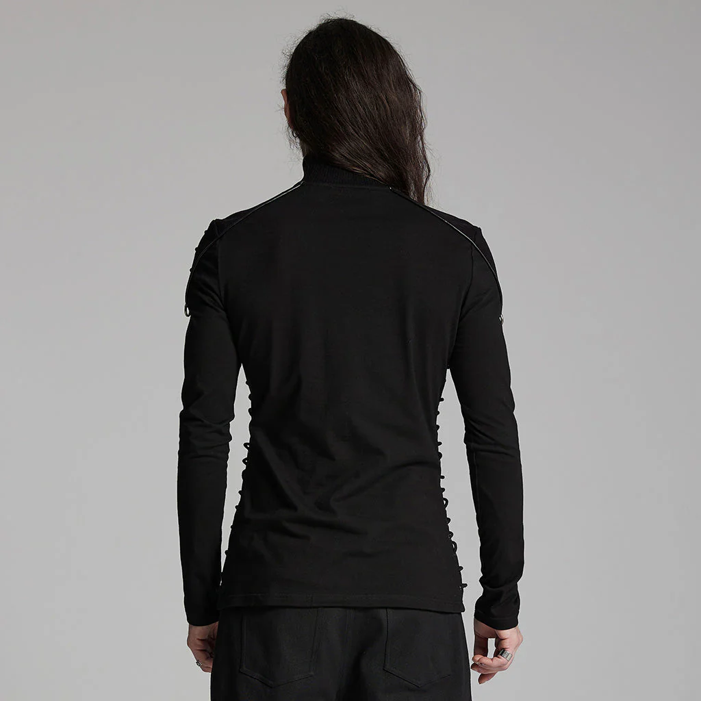 WT-931TCM Gothic Zippered Stand Collar Punk T-Shirts Men - Image 4