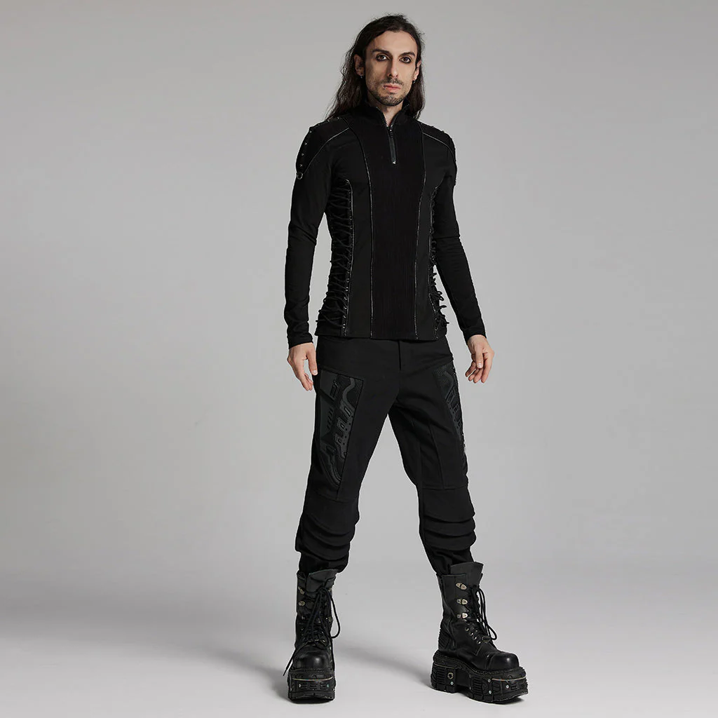 WT-931TCM Gothic Zippered Stand Collar Punk T-Shirts Men - Image 5