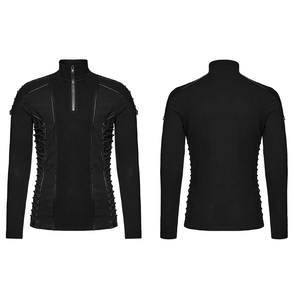 WT-931TCM Gothic Zippered Stand Collar Punk T-Shirts Men - Image 6