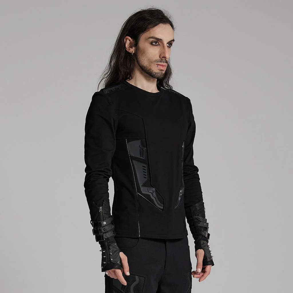 WT-934TCM Cyber Goth Long Sleeve Punk T-Shirt with Shoulder Straps - Image 3