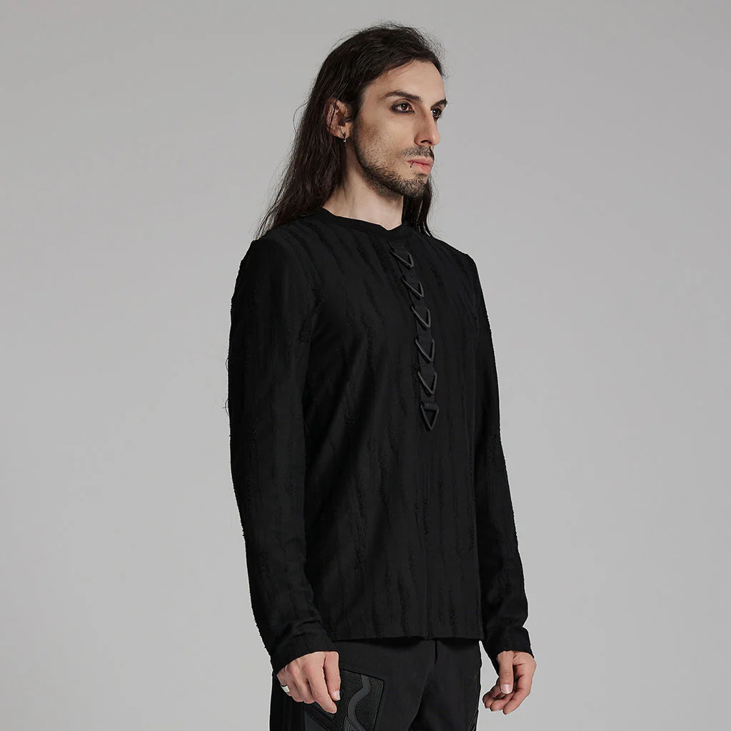 WT-935TCM Punk T-Shirts Black Minimalist Rivet Accent Long Sleeve Shirt - Image 3