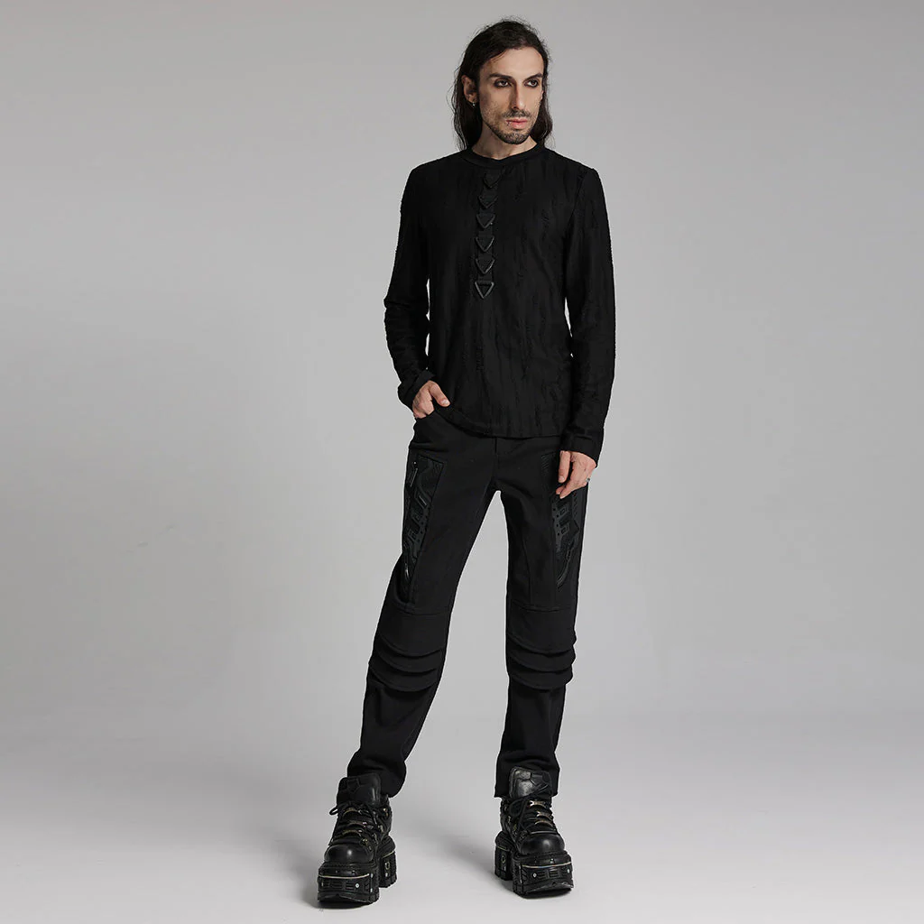 WT-935TCM Punk T-Shirts Black Minimalist Rivet Accent Long Sleeve Shirt - Image 5