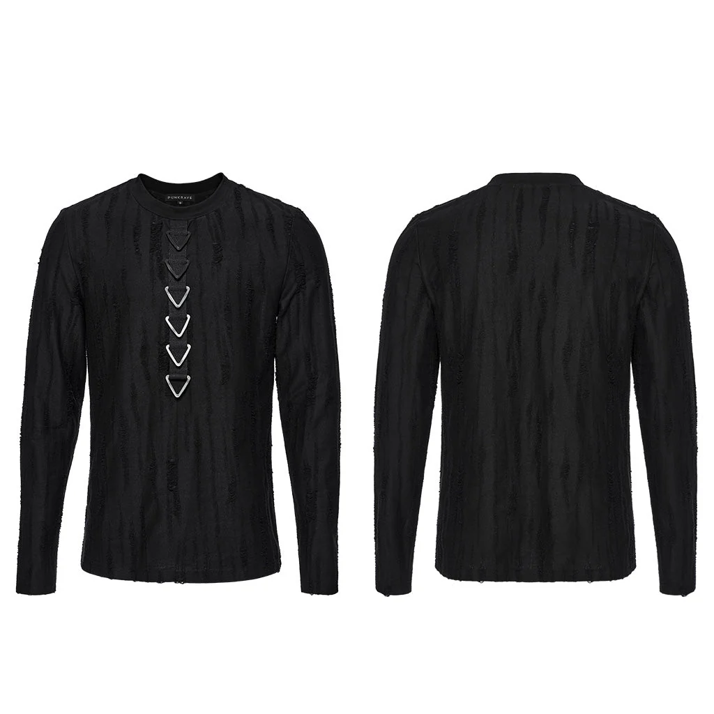 WT-935TCM Punk T-Shirts Black Minimalist Rivet Accent Long Sleeve Shirt - Image 6