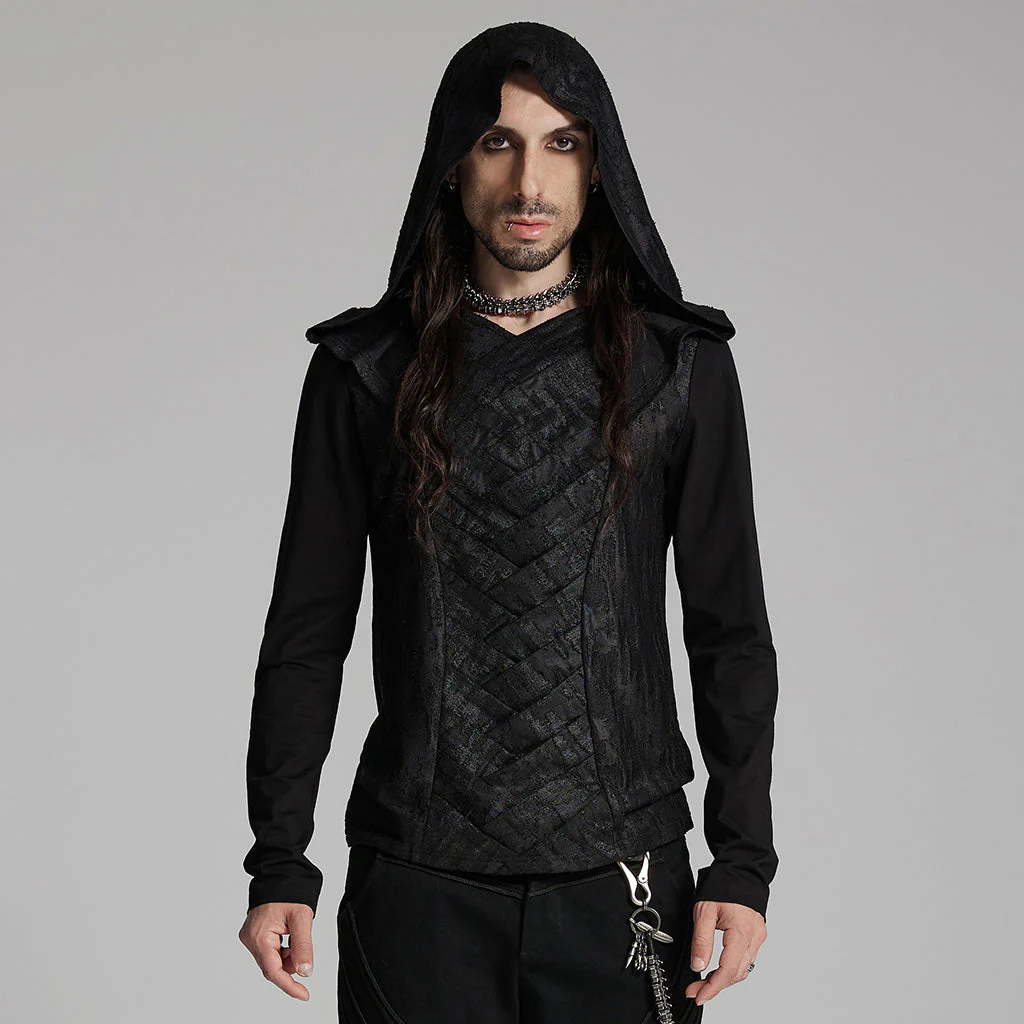 WT-937TCM Mens Gothic Crisscross Hooded Long Sleeve Punk T-Shirt - Image 20