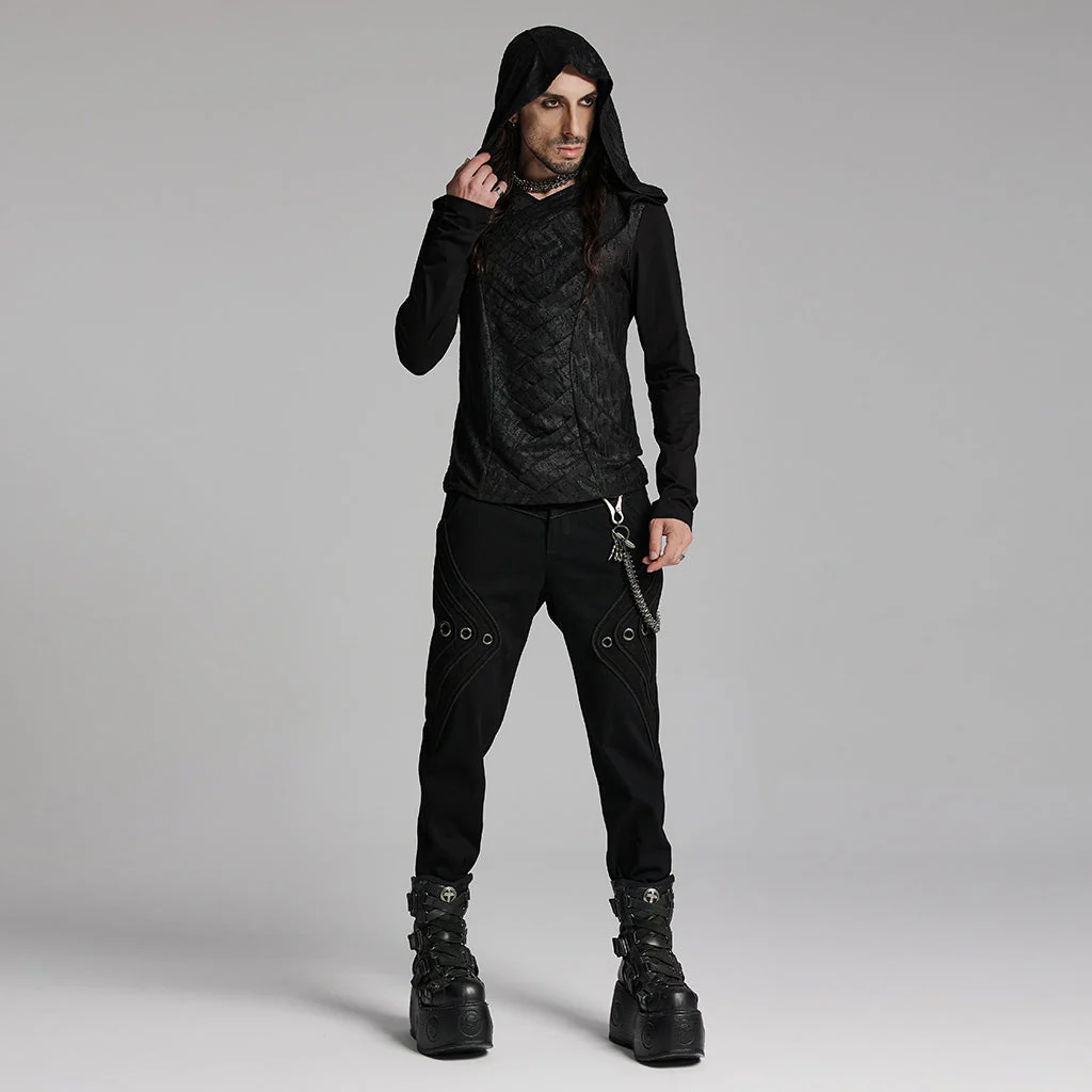 WT-937TCM Mens Gothic Crisscross Hooded Long Sleeve Punk T-Shirt - Image 24