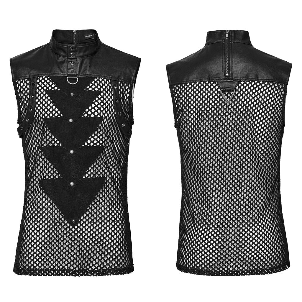 WT-938BXM Mesh Pattern Sleeveless Punk T-Shirt Studded Leather Straps - Image 15