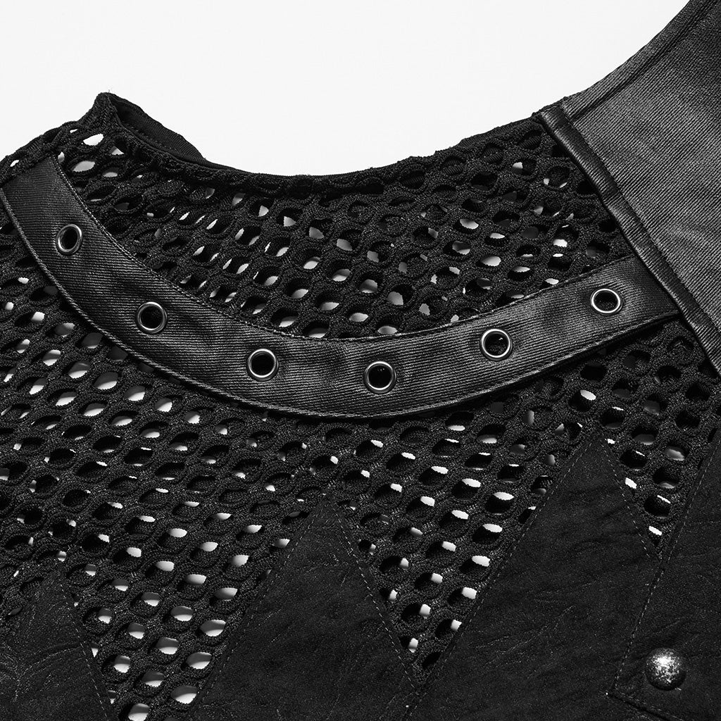 WT-938BXM Mesh Pattern Sleeveless Punk T-Shirt Studded Leather Straps - Image 19
