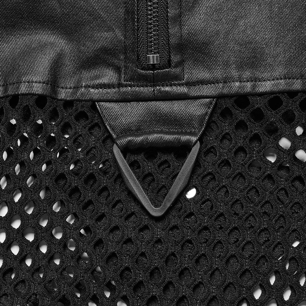 WT-938BXM Mesh Pattern Sleeveless Punk T-Shirt Studded Leather Straps - Image 9