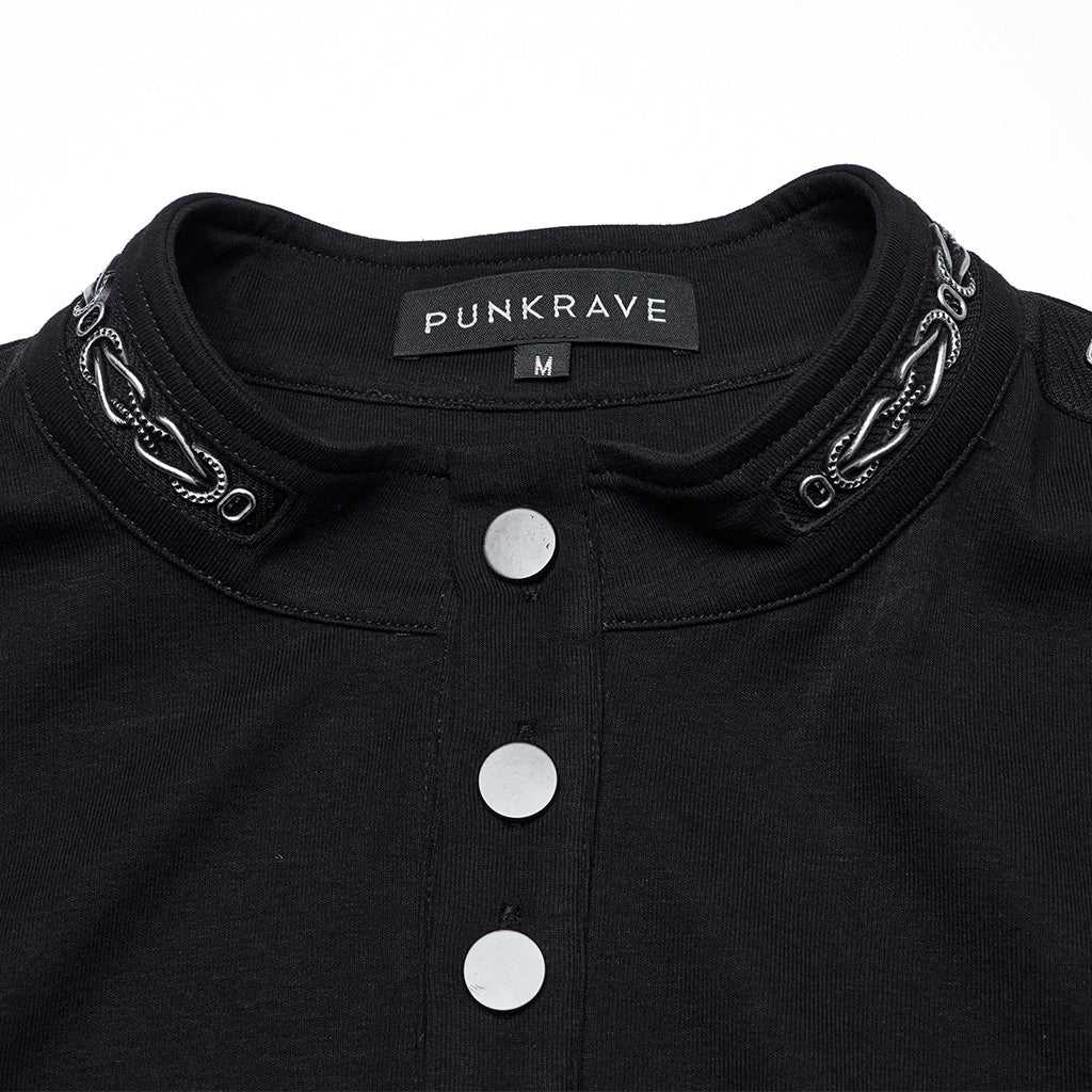 WT-939TCM Mens Black Buttoned Long Sleeve Punk T-Shirt - Image 17