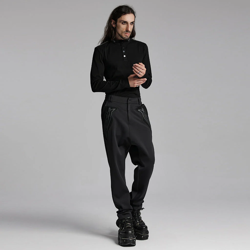 WT-939TCM Mens Black Buttoned Long Sleeve Punk T-Shirt - Image 5