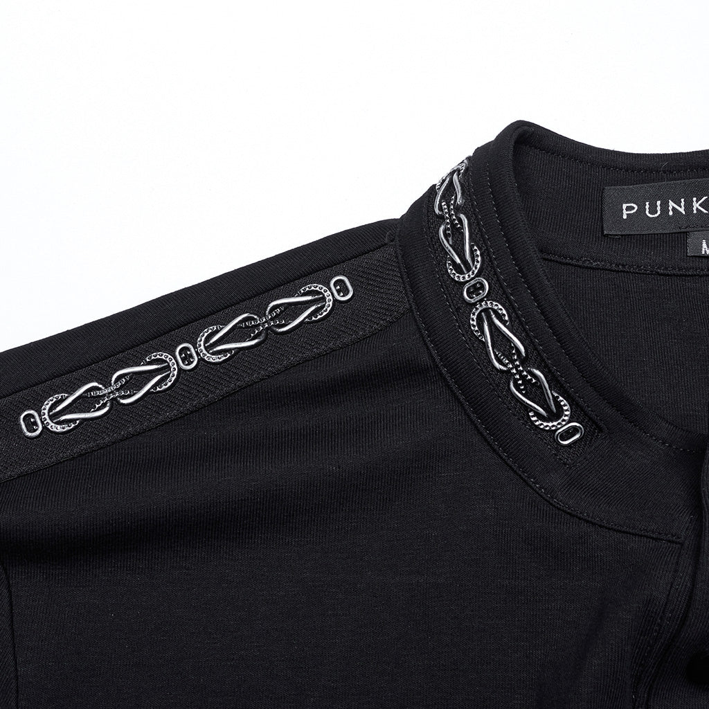 WT-939TCM Mens Black Buttoned Long Sleeve Punk T-Shirt - Image 8