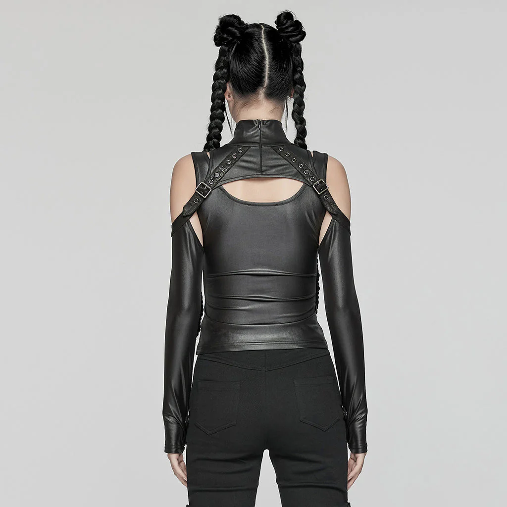 WT-941TCF Gothic Cutout Cold Shoulder Punk T-Shirts Two-Piece Set - Image 14