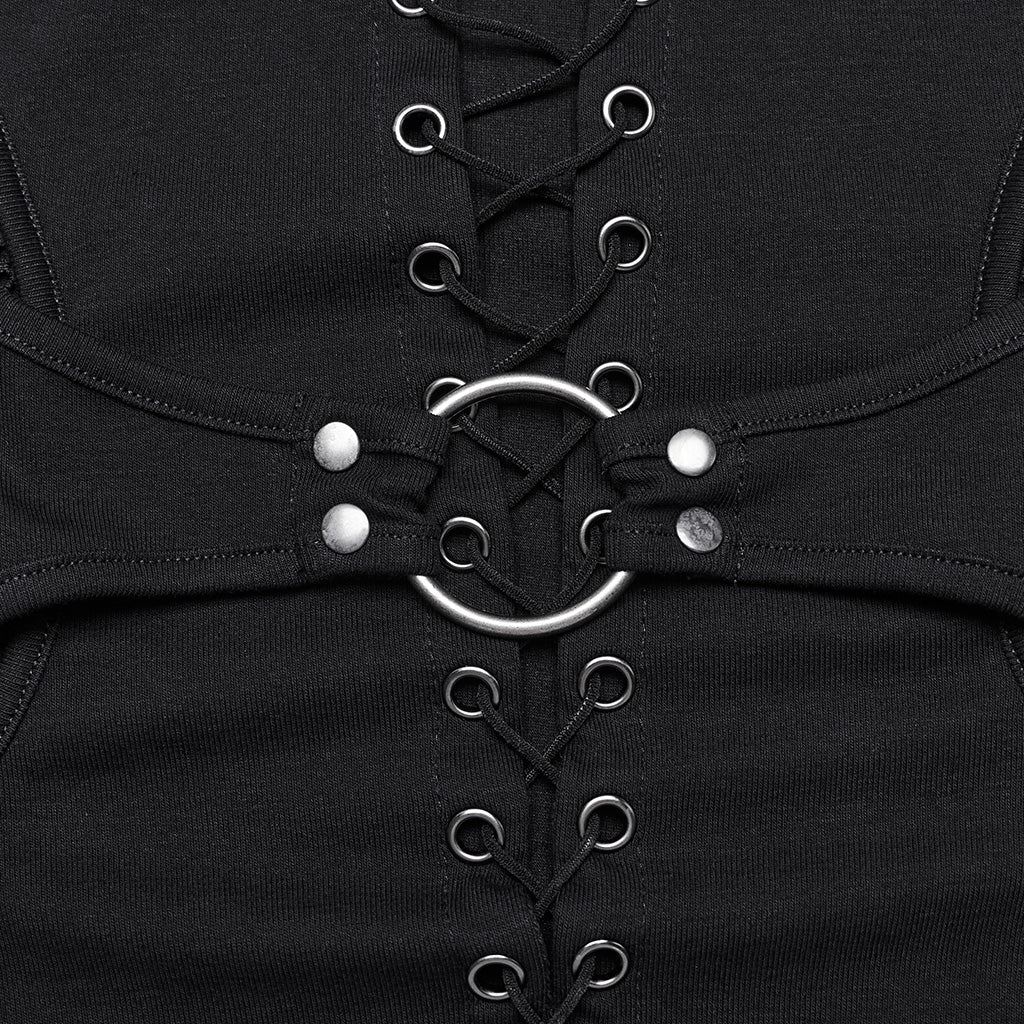 WT-942TCF Gothic Lace-Up black Long Sleeve Punk T-Shirt - Image 17