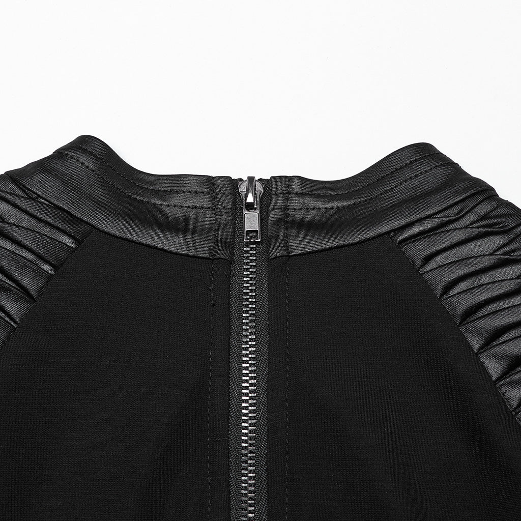 WT-946TCM Gothic Leather Accent Slashed Sleeve Punk T-Shirt - Image 10