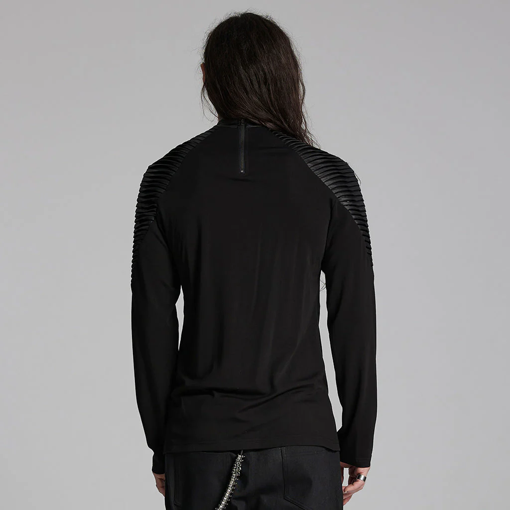 WT-946TCM Gothic Leather Accent Slashed Sleeve Punk T-Shirt - Image 14