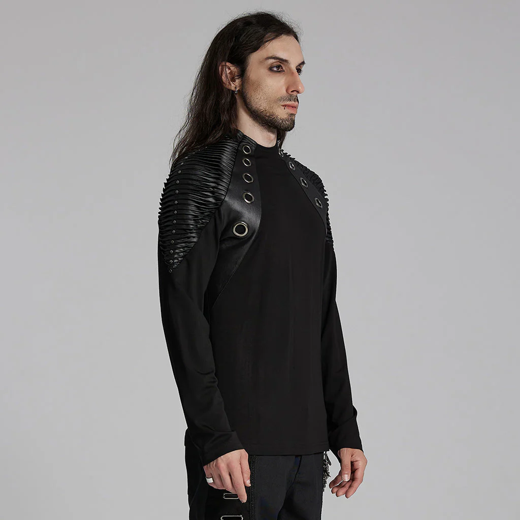 WT-946TCM Gothic Leather Accent Slashed Sleeve Punk T-Shirt - Image 23