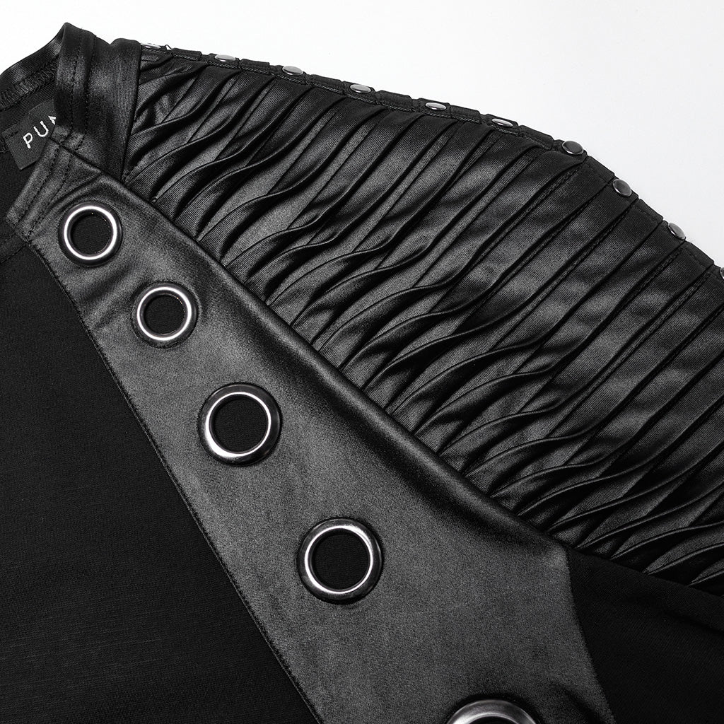 WT-946TCM Gothic Leather Accent Slashed Sleeve Punk T-Shirt - Image 25