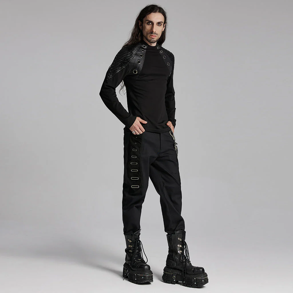 WT-946TCM Gothic Leather Accent Slashed Sleeve Punk T-Shirt - Image 5