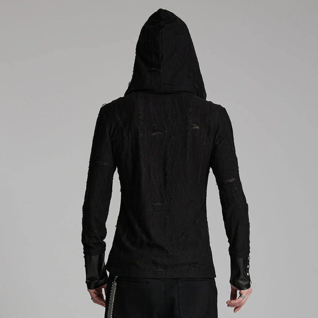 WT-948DQM Gothic Lace-Up Hooded Punk T-Shirt Long Sleeve Black - Image 13