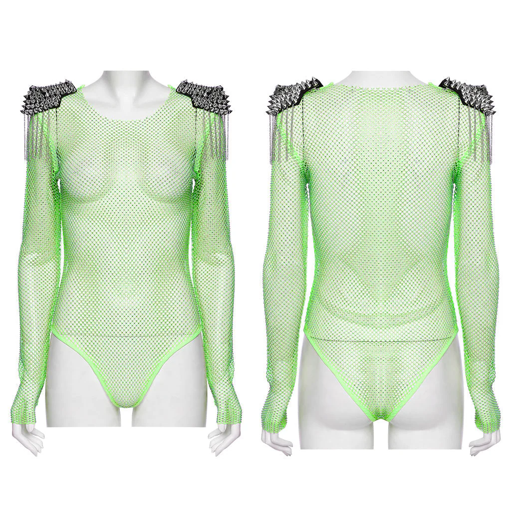 WT-957TCF Neon Spiked Mesh Bodysuit Punk Accessories Edgy Design - Image 25