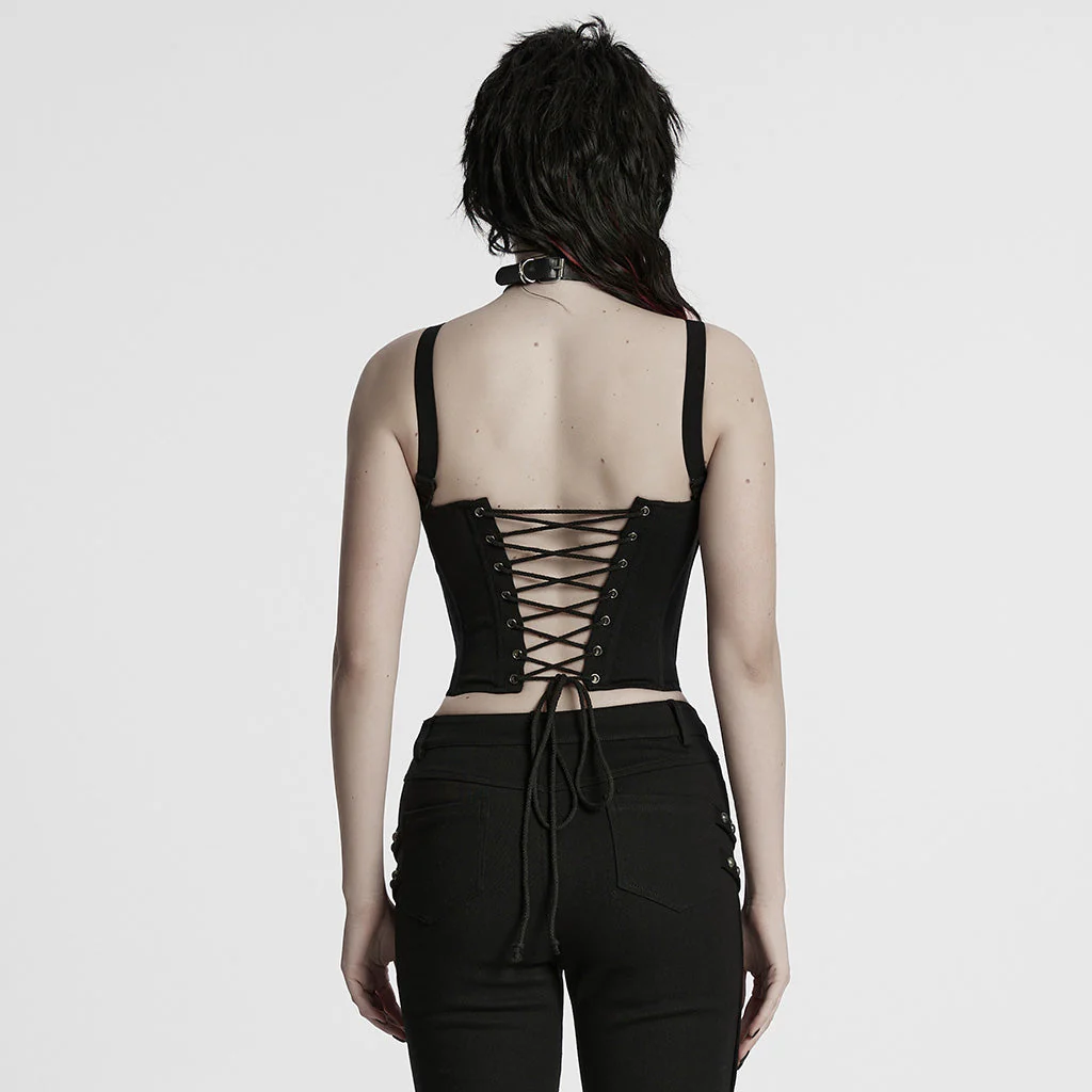 WT-982BXF Gothic Steampunk Punk Vest Strap Corset Black Zipper Bustier Top - Image 14