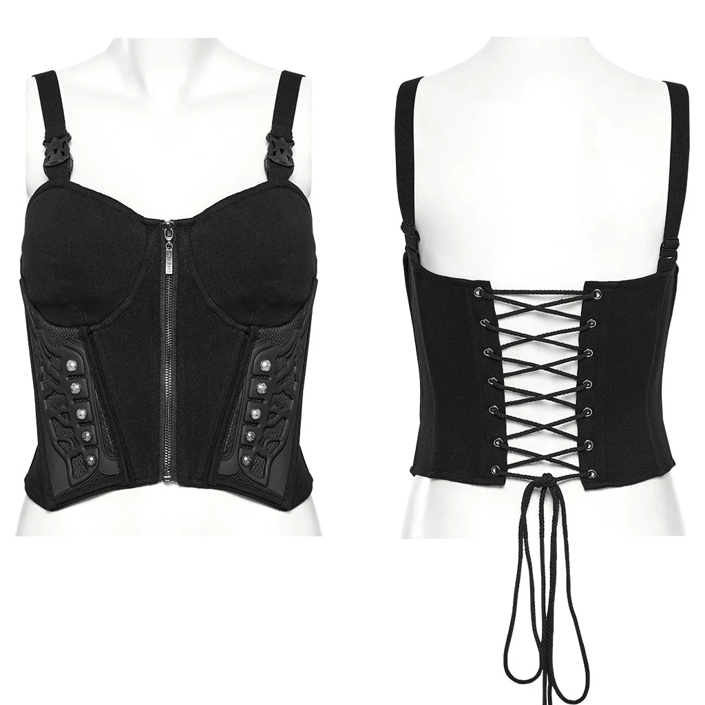 WT-982BXF Gothic Steampunk Punk Vest Strap Corset Black Zipper Bustier Top - Image 16