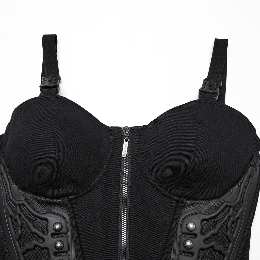WT-982BXF Gothic Steampunk Punk Vest Strap Corset Black Zipper Bustier Top - Image 17