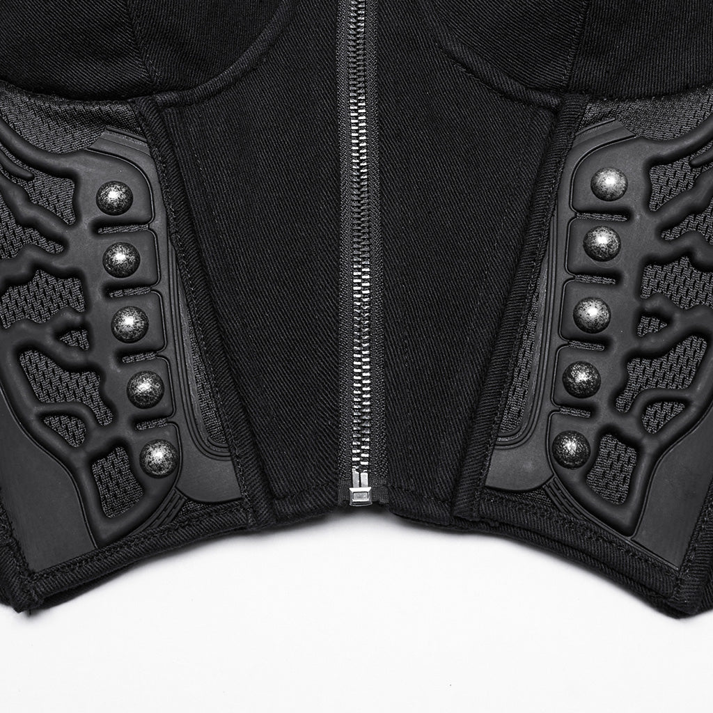 WT-982BXF Gothic Steampunk Punk Vest Strap Corset Black Zipper Bustier Top - Image 18