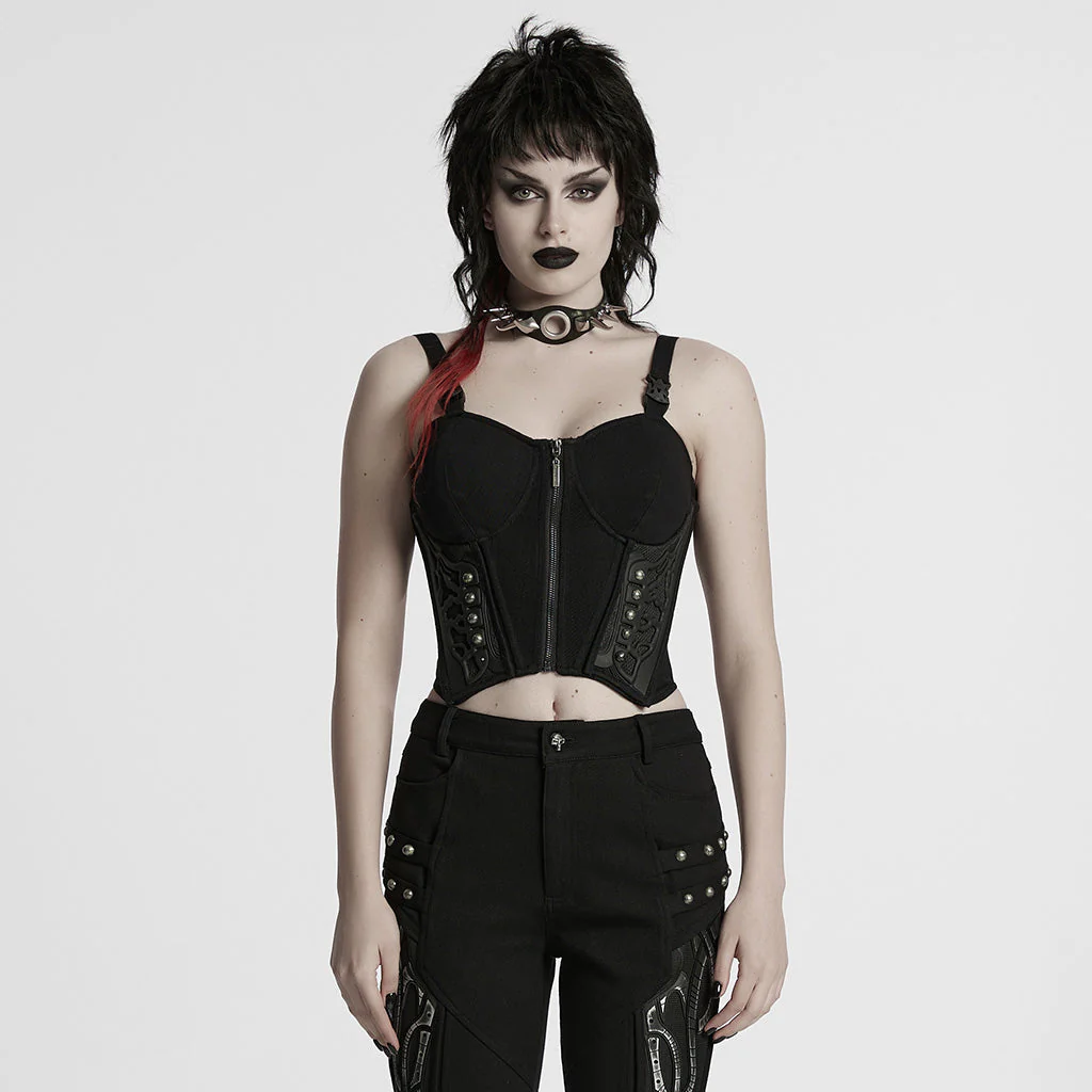 WT-982BXF Gothic Steampunk Punk Vest Strap Corset Black Zipper Bustier Top - Image 21