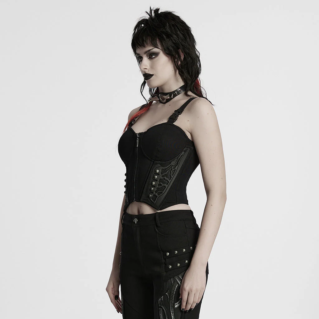 WT-982BXF Gothic Steampunk Punk Vest Strap Corset Black Zipper Bustier Top - Image 23