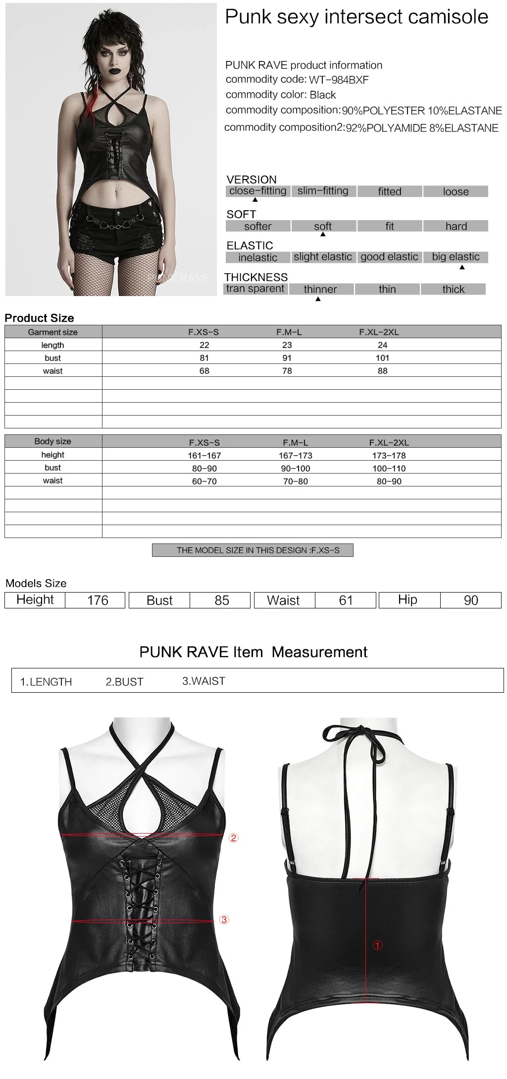 WT-984BXF Edgy Gothic Lace-Up Tank Top Punk Shirts Womens Fashion - Image 12