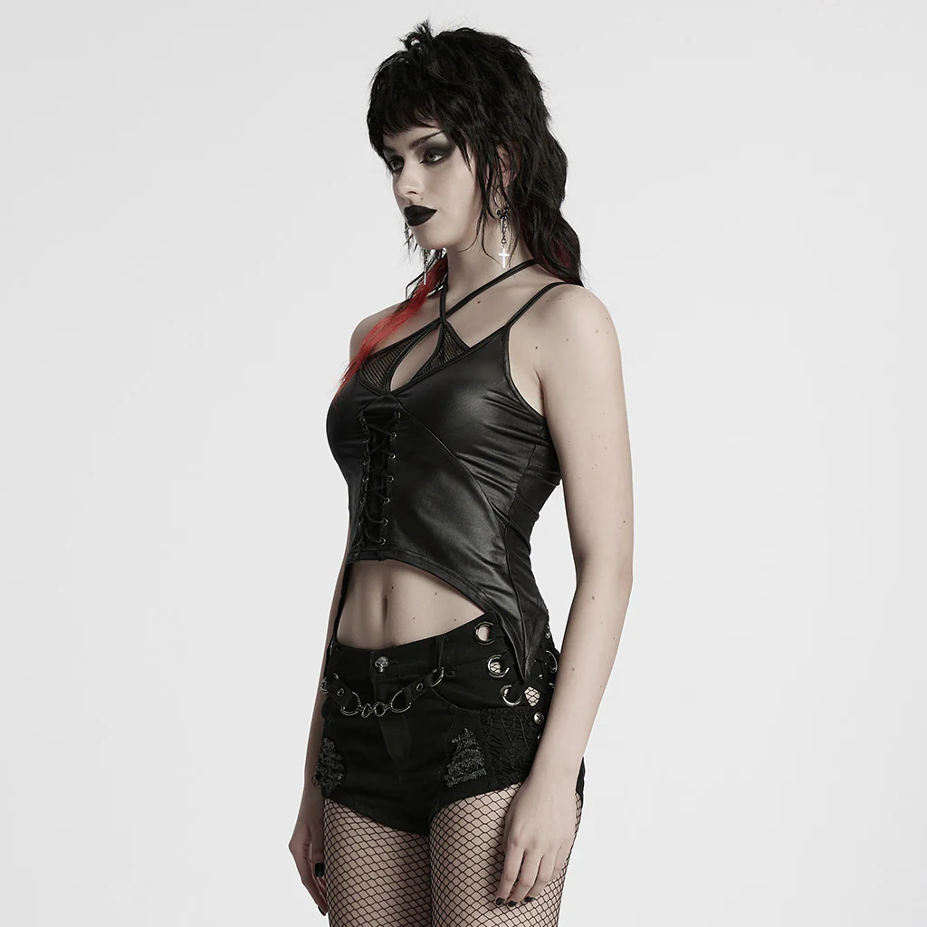 WT-984BXF Edgy Gothic Lace-Up Tank Top Punk Shirts Womens Fashion - Image 3