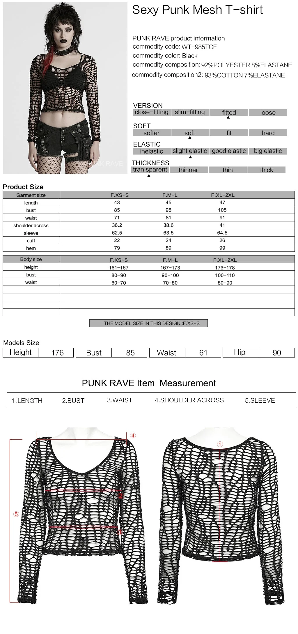 WT-985TCF Edgy Fishnet Punk T-Shirt Gothic Mesh Long Sleeve Top - Image 12