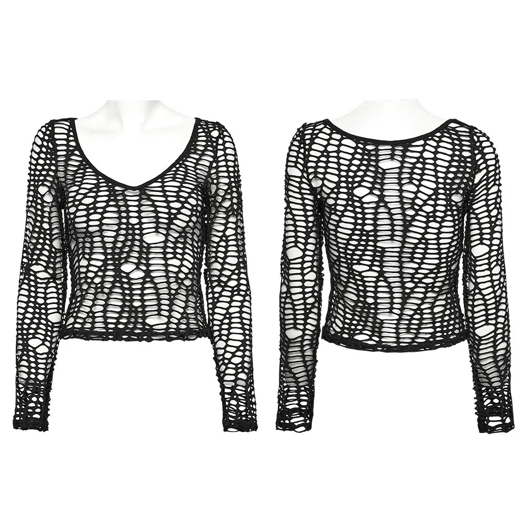 WT-985TCF Edgy Fishnet Punk T-Shirt Gothic Mesh Long Sleeve Top - Image 16