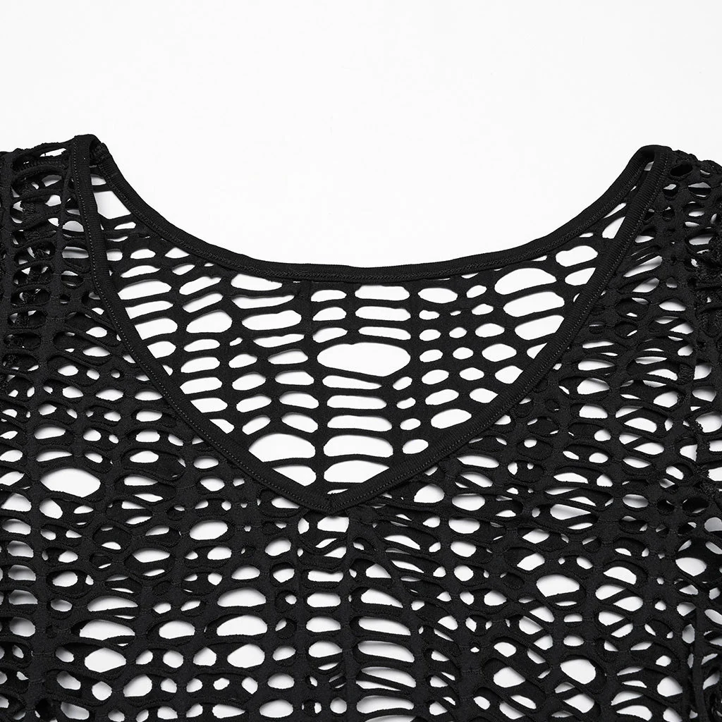 WT-985TCF Edgy Fishnet Punk T-Shirt Gothic Mesh Long Sleeve Top - Image 26