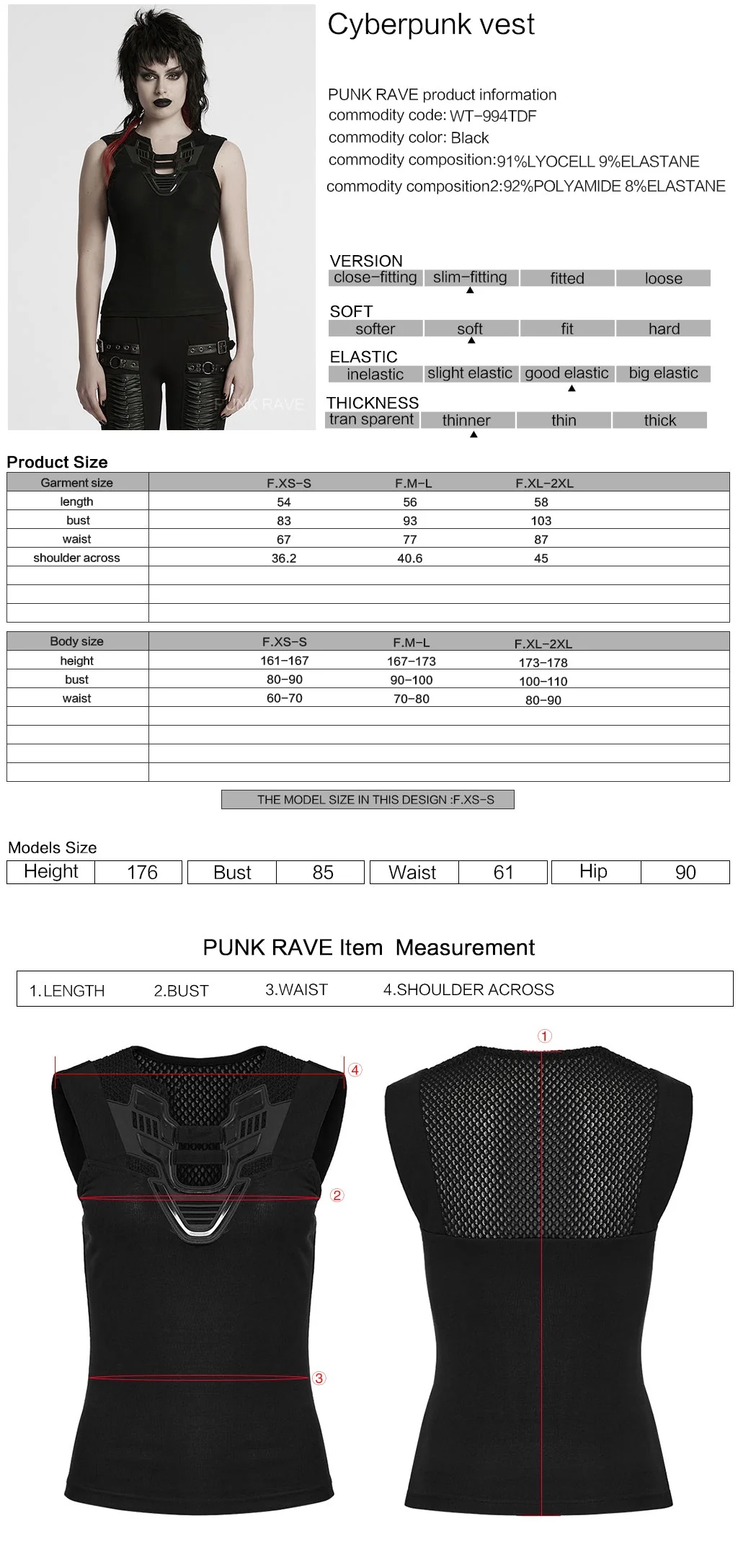 WT-994TDF Edgy Black Cutout Punk Vests Gothic Sleeveless Design - Image 21