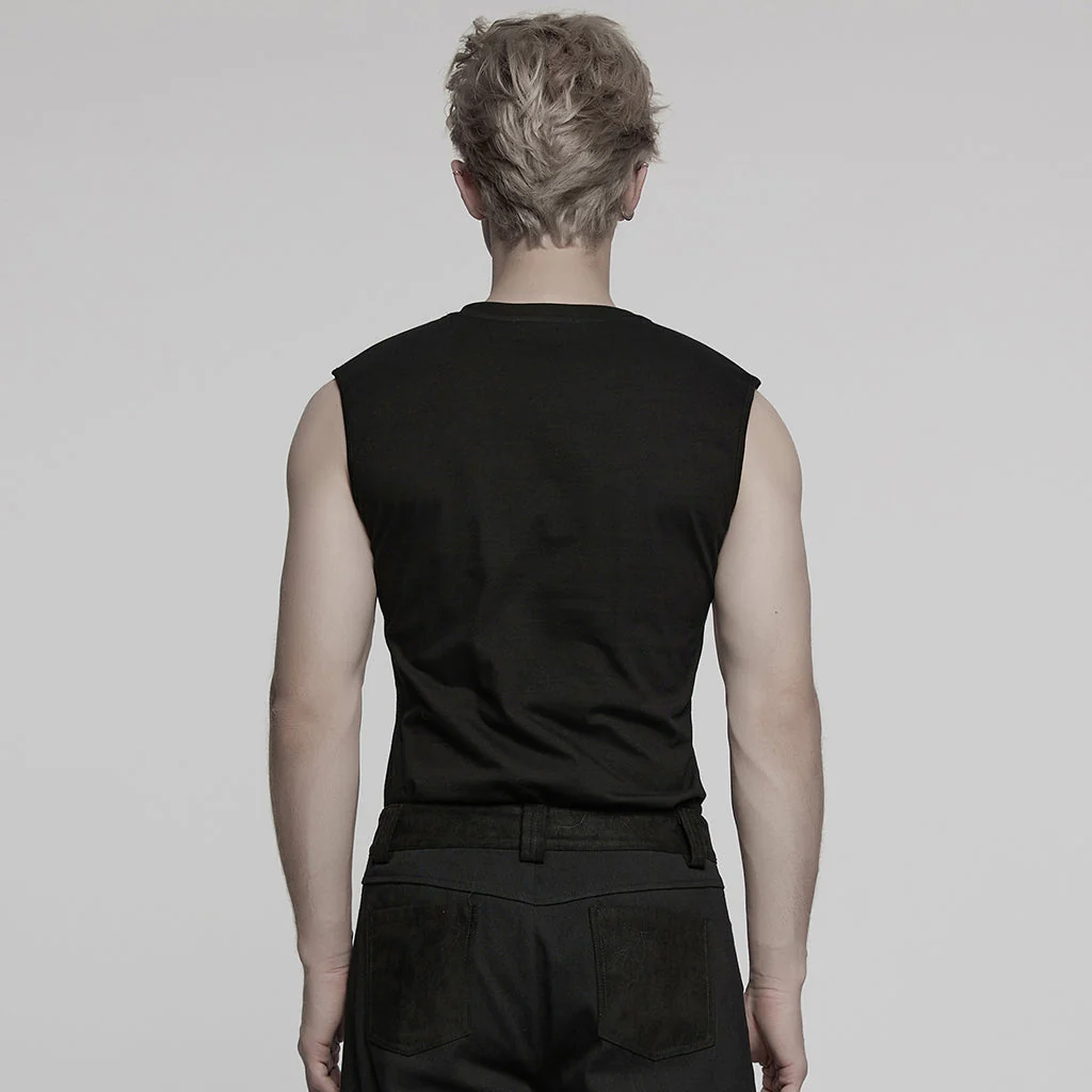 WT-995BXM Mens Studded Shoulder Punk Vests Black Sleeveless Top - Image 13
