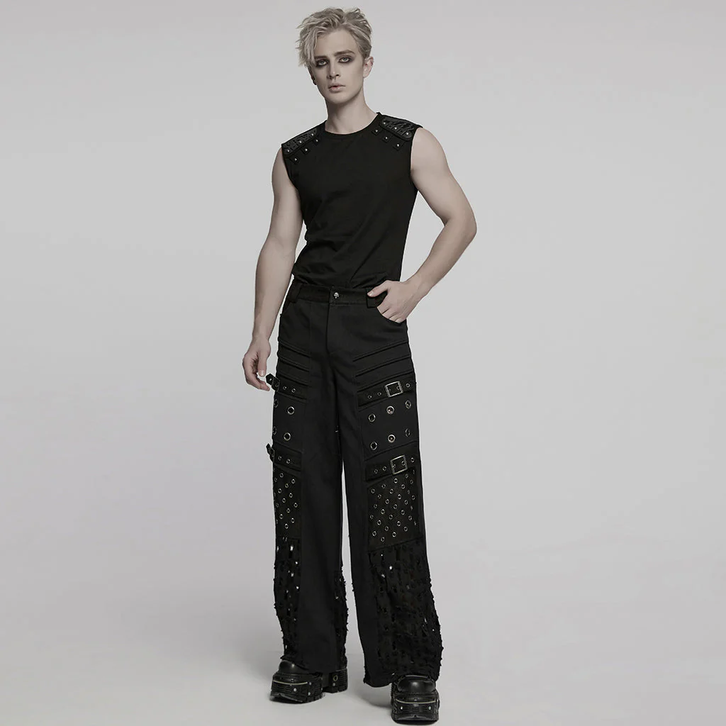 WT-995BXM Mens Studded Shoulder Punk Vests Black Sleeveless Top - Image 22