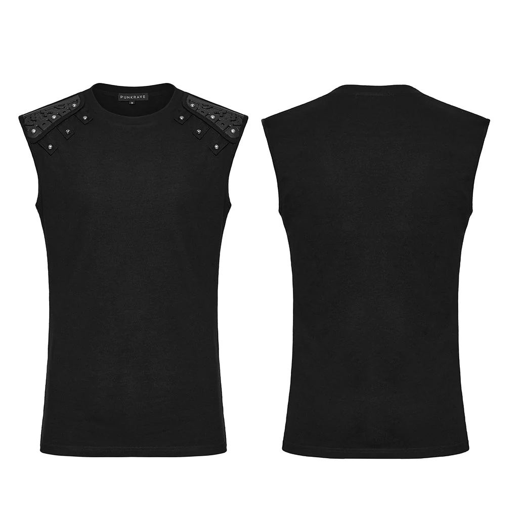 WT-995BXM Mens Studded Shoulder Punk Vests Black Sleeveless Top - Image 23