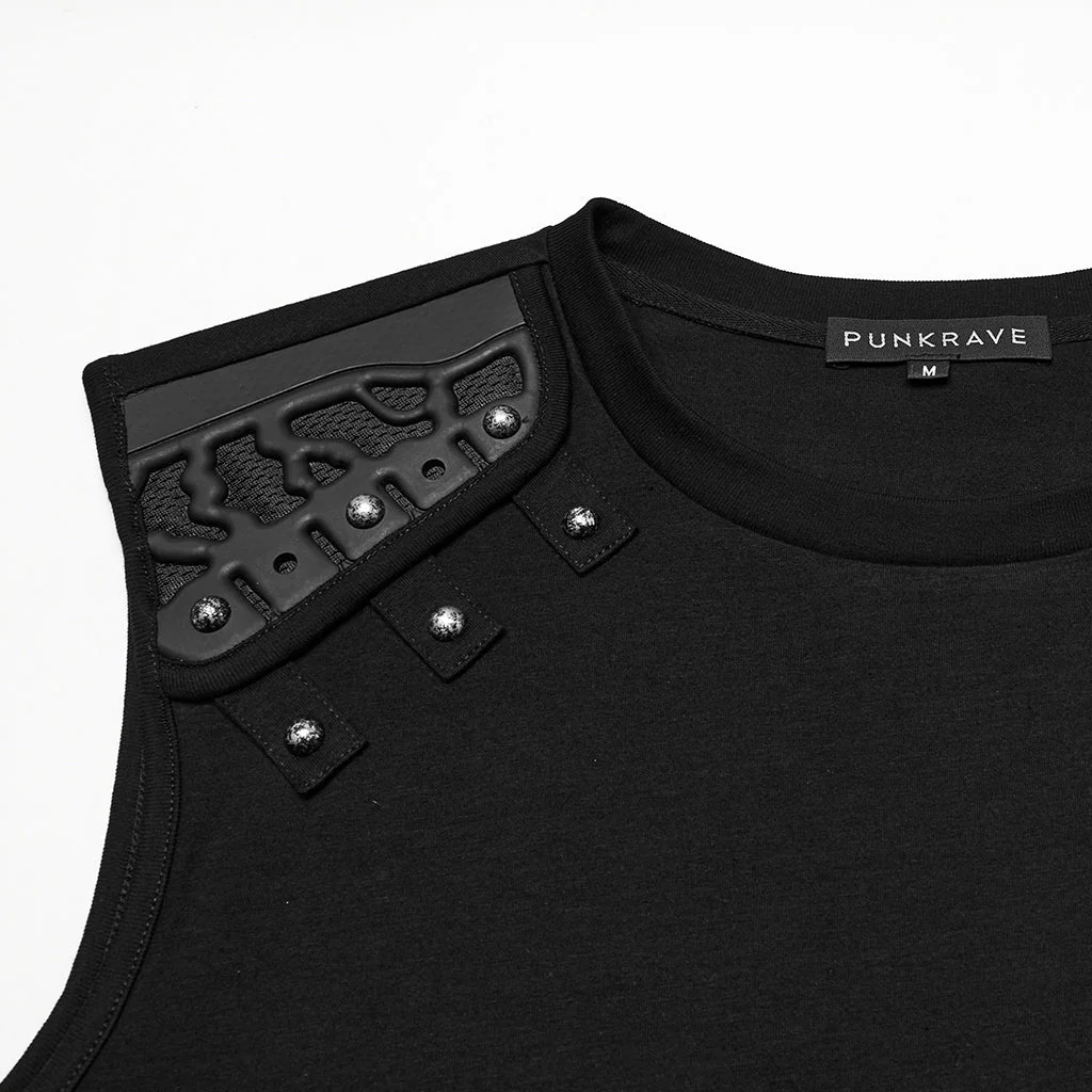 WT-995BXM Mens Studded Shoulder Punk Vests Black Sleeveless Top - Image 24