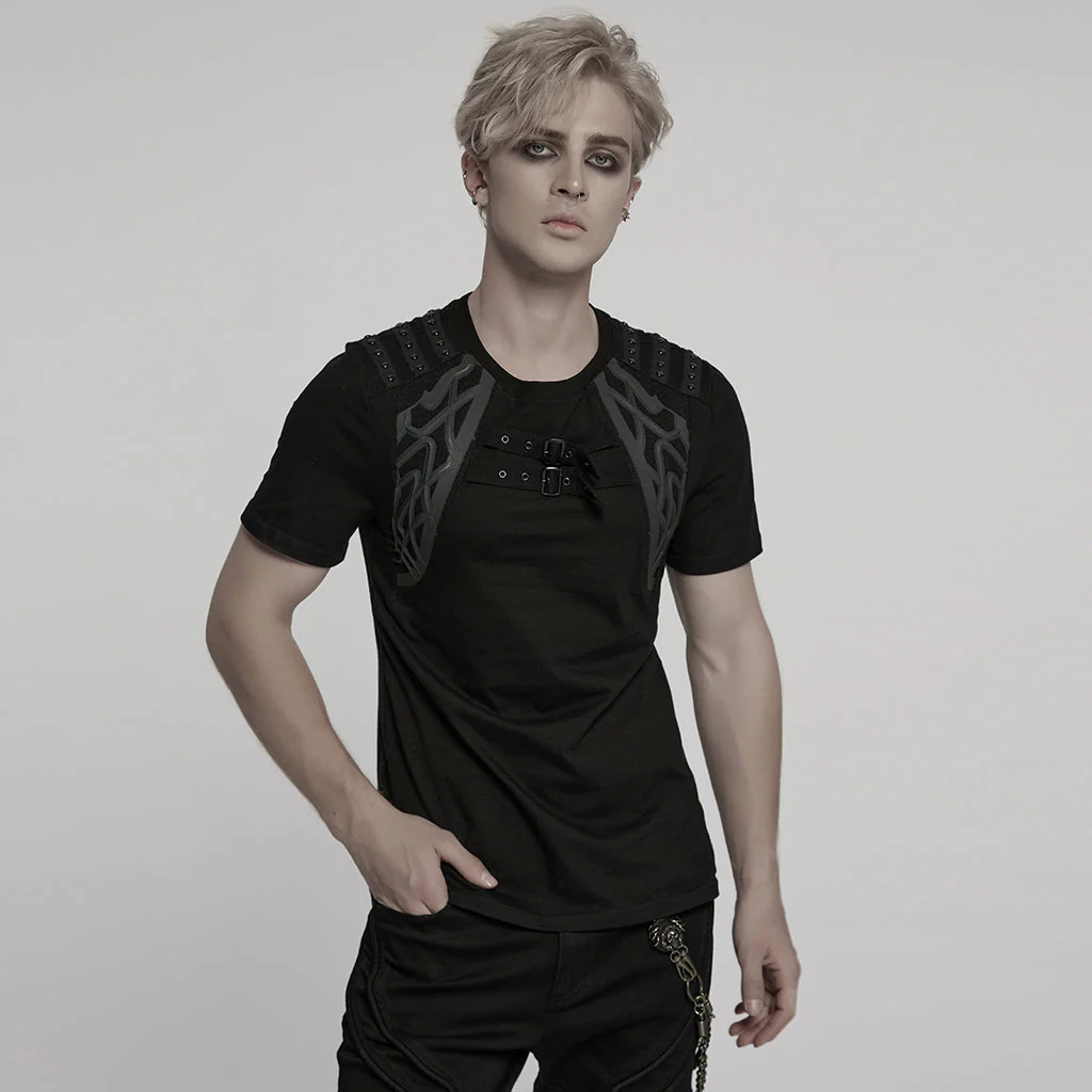 WT-996TDM Edgy Buckle Accent Punk T-Shirts with Shoulder Details - Image 20