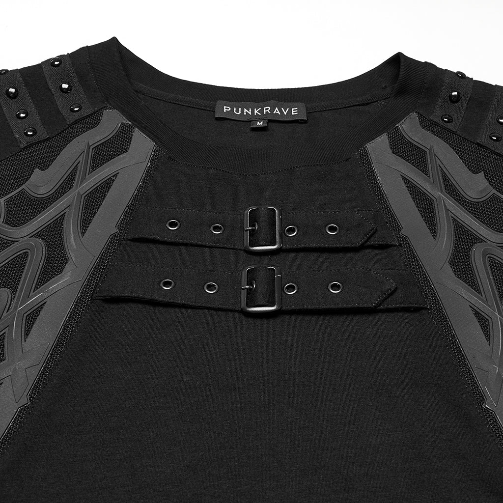 WT-996TDM Edgy Buckle Accent Punk T-Shirts with Shoulder Details - Image 25