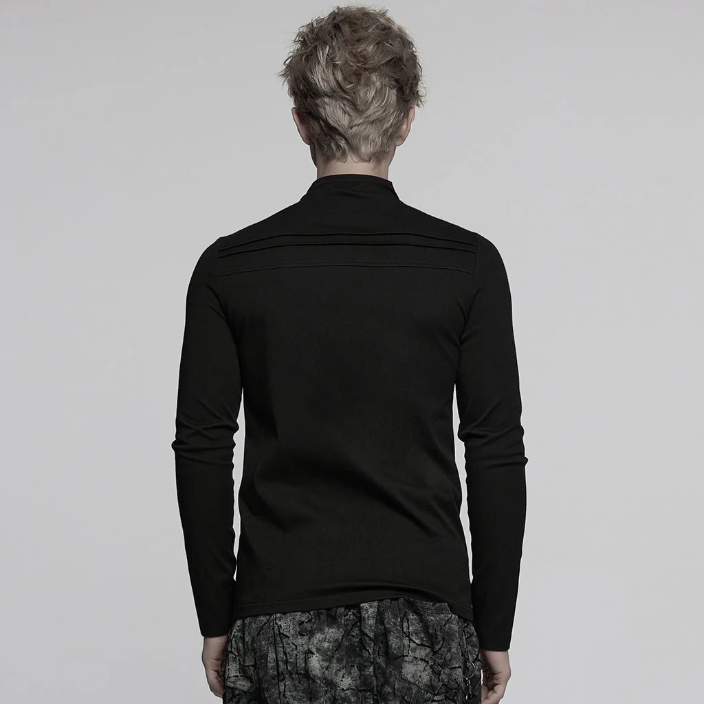 WT-998TCM Edgy Asymmetric Zip Punk T-Shirts with Military Collar - Image 14