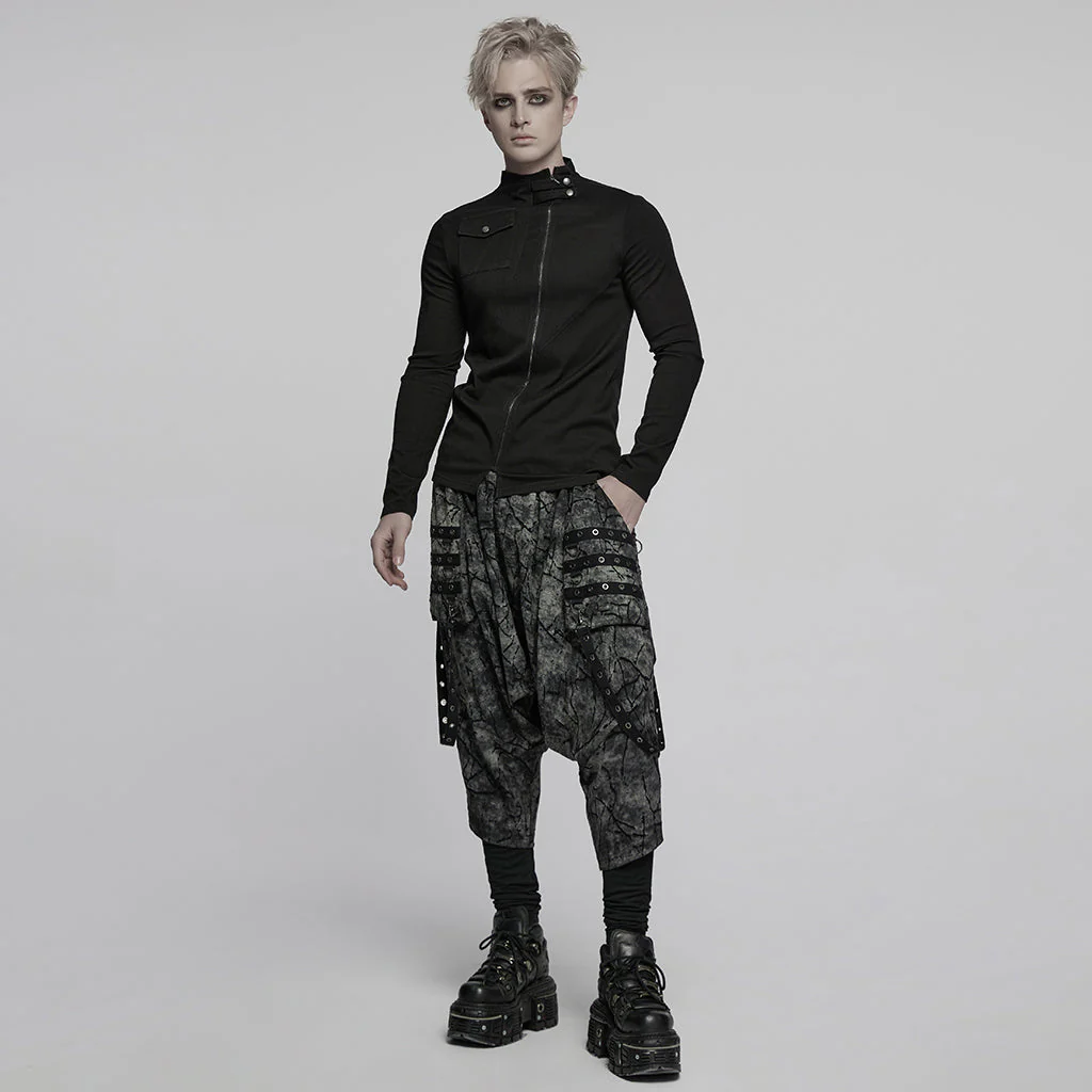WT-998TCM Edgy Asymmetric Zip Punk T-Shirts with Military Collar - Image 15