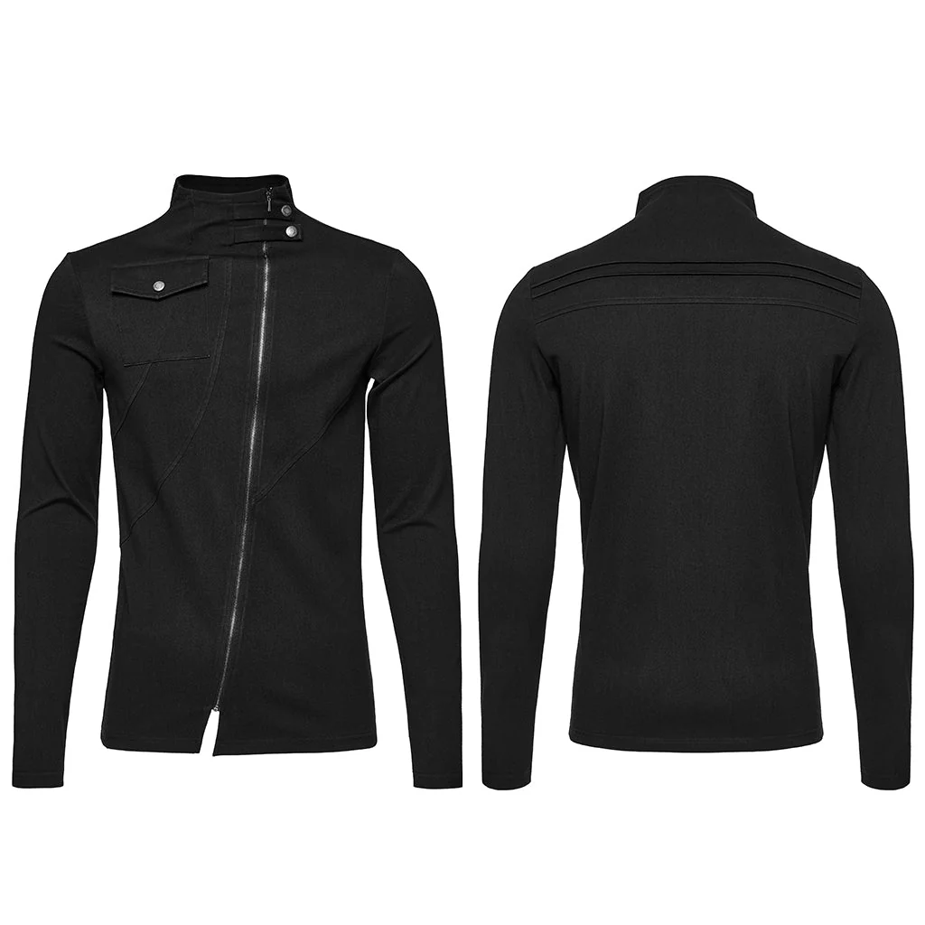 WT-998TCM Edgy Asymmetric Zip Punk T-Shirts with Military Collar - Image 16