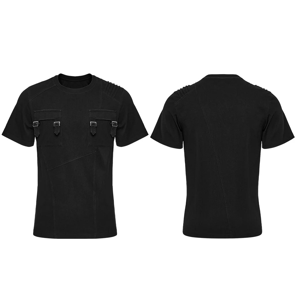 WT-999TDM Mens Double Pocket Buckle Strap Punk T-Shirts - Image 14
