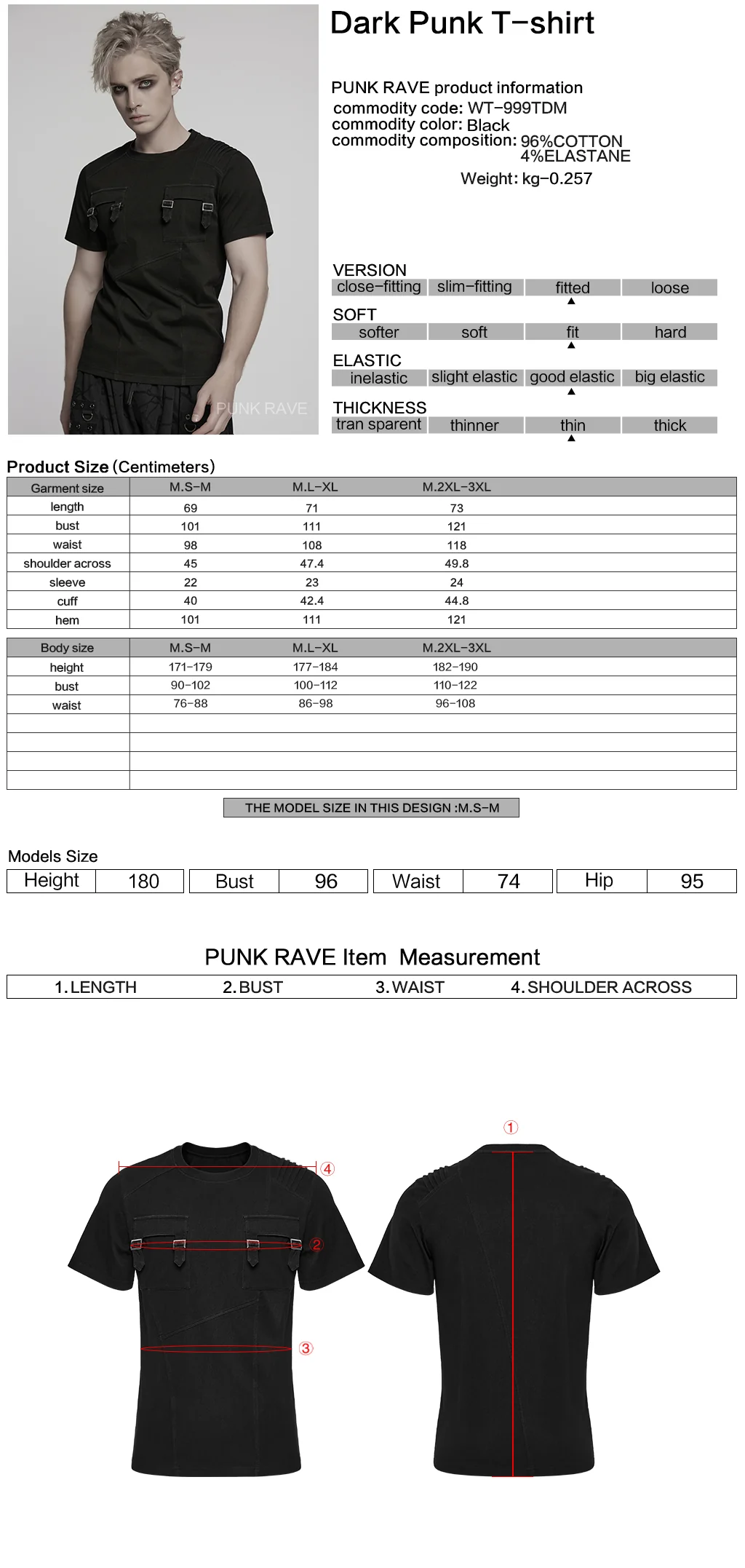 WT-999TDM Mens Double Pocket Buckle Strap Punk T-Shirts - Image 2