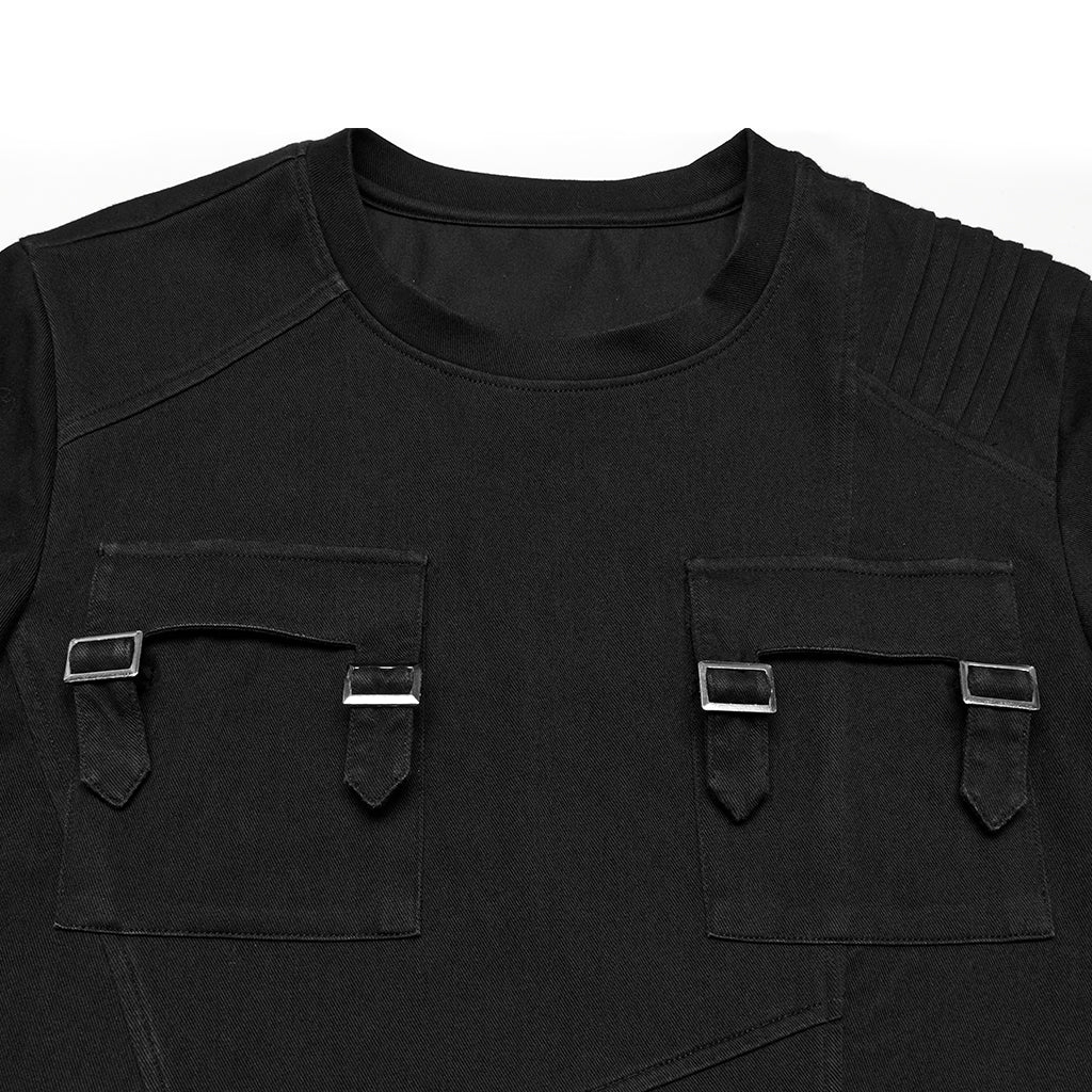 WT-999TDM Mens Double Pocket Buckle Strap Punk T-Shirts - Image 25